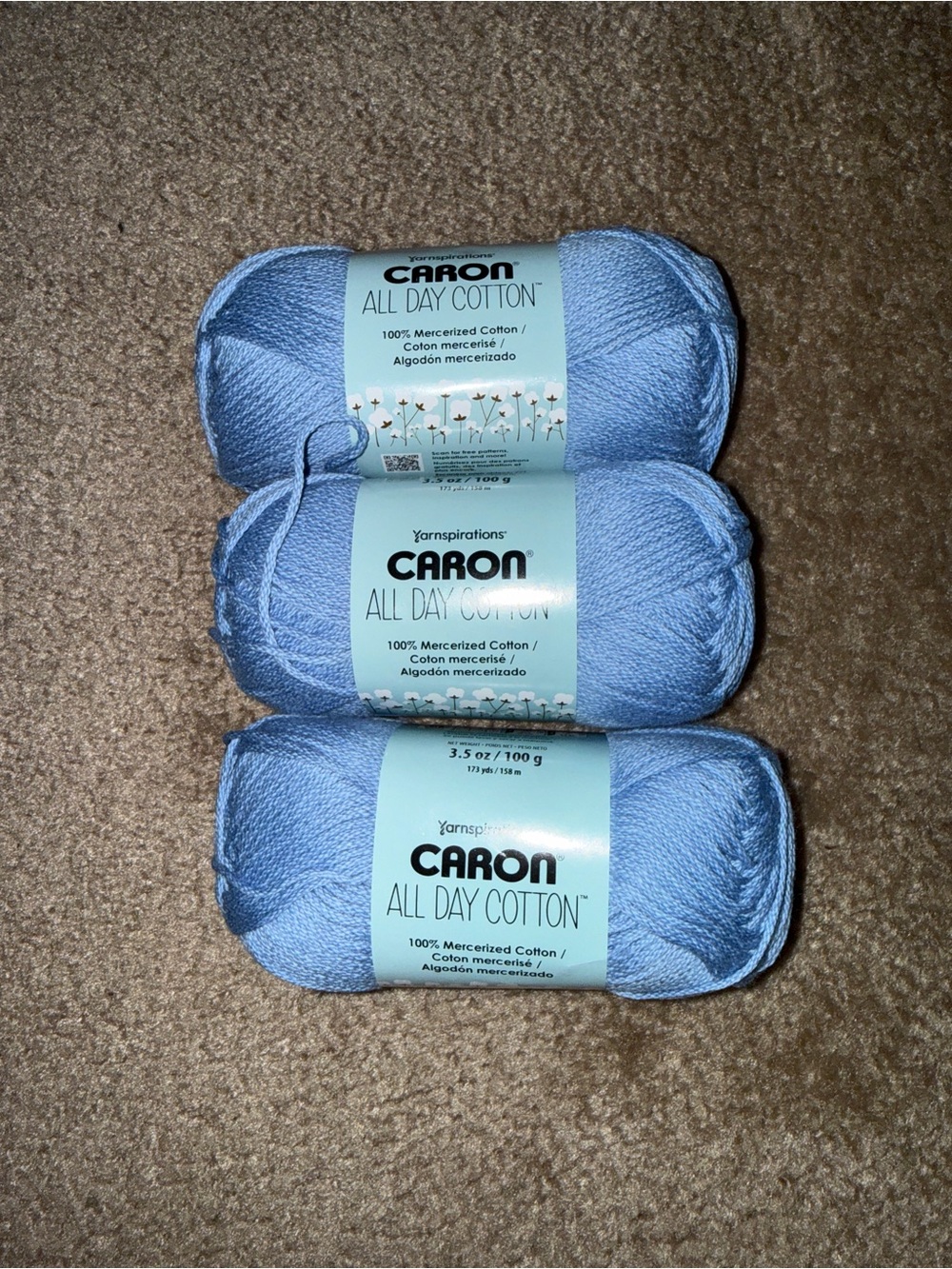 Caron All Day Cotton Yarn/3 Skeins